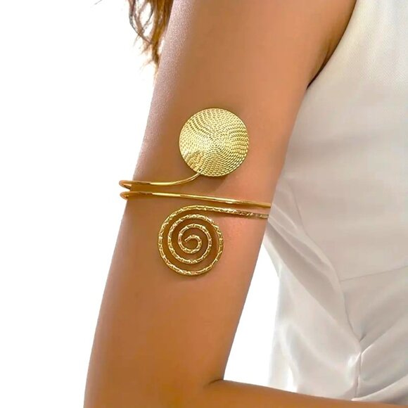 Bold Upper Arm Cuff Bracelet Boho Armlet Swirl Egyptian Stylish Greek Goddess - Picture 1 of 4